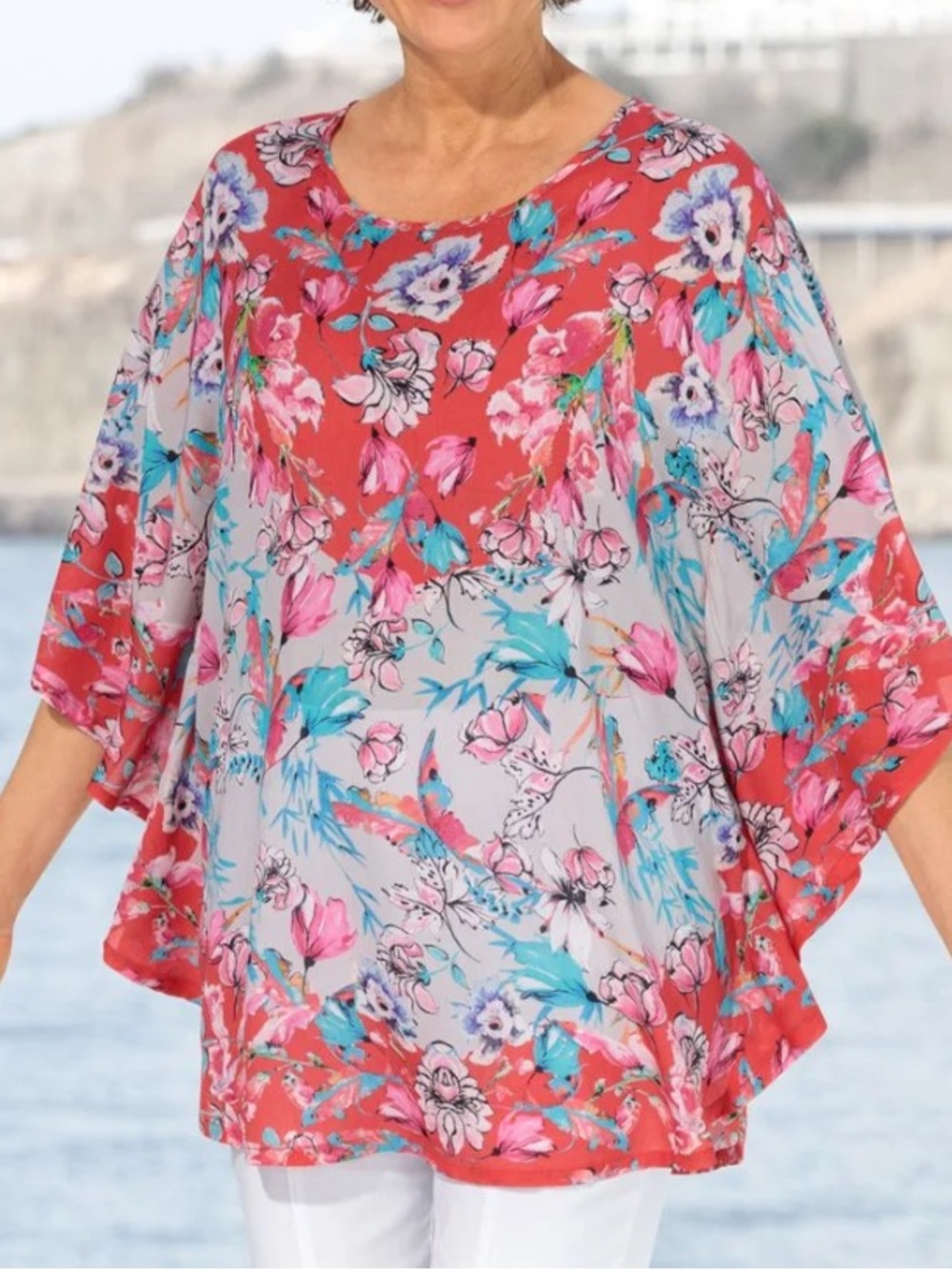 Tolani Collection Floral Modal Kimono Sleeve Poncho Top Size 1X